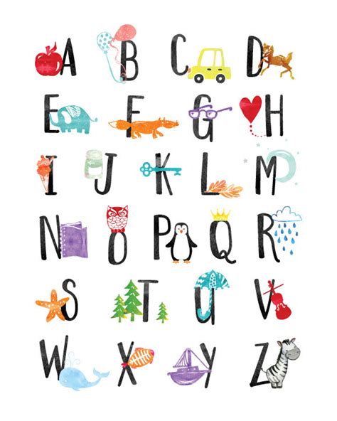 Alphabet Print Alphabet Nursery Wall Art Alphabet Poster Abc Etsy