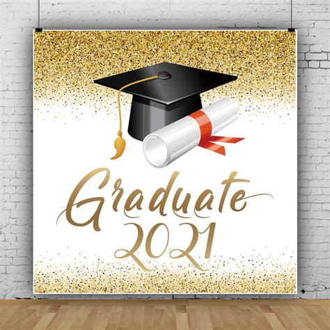 Buy Leowefowa Graduate 2021 Backdrop 8x8ft Gold Glitter Trencher Cap