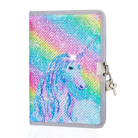 Icosy Unicorn Sequin Diary With Lock And Key Girls Journal Mermaid