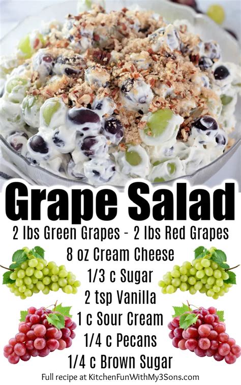 Grape Salad With Grapes And Nuts In It On A White Tablecloth Next To