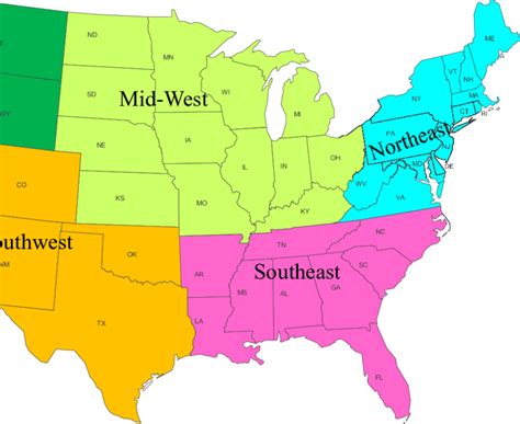 Geographic Regions Of The Usa Map © Download