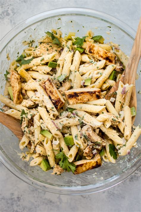 Just toss together greek yogurt {which i subbed for sour cream to lighten things up}, with milk, flour, fresh jalapenos and seasonings. Grilled Chicken Pasta Salad • Salt & Lavender