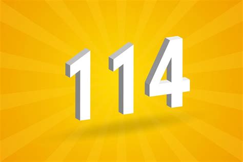 3d 114 Number Font Alphabet White 3d Number 114 With Yellow Background