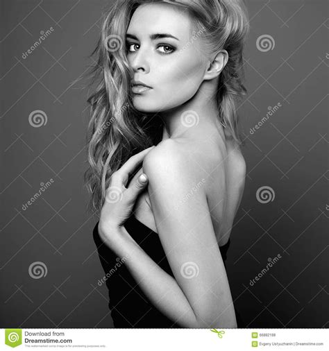Young Woman Beautiful Blonde Girl Fashion Monochrome Portrait Stock