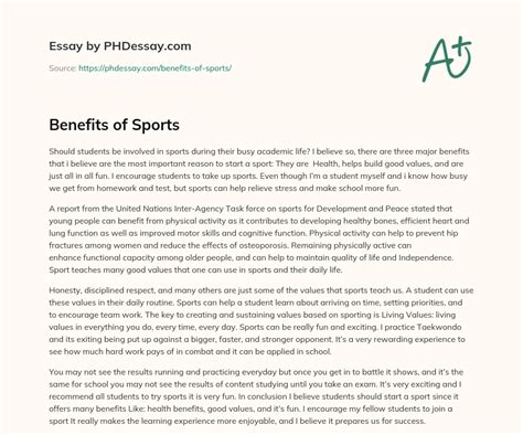 Benefits Of Sports 400 Words
