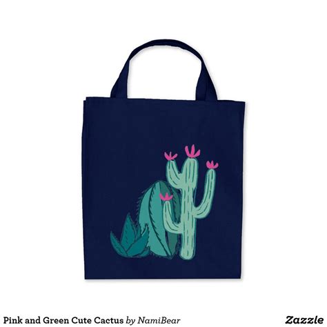 pink and green cute cactus tote bag these cacti were hand drawn and then colored digitally and