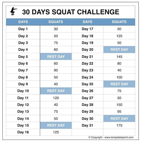 The Free Printable Squat Challenge Chart At Home Workout Plan Squat