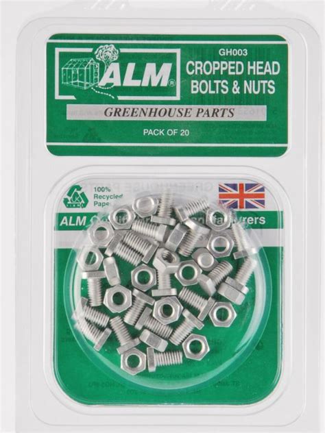 Cropped Head Bolts And Nuts For Greenhouses Pack Of 20 Birstall Garden