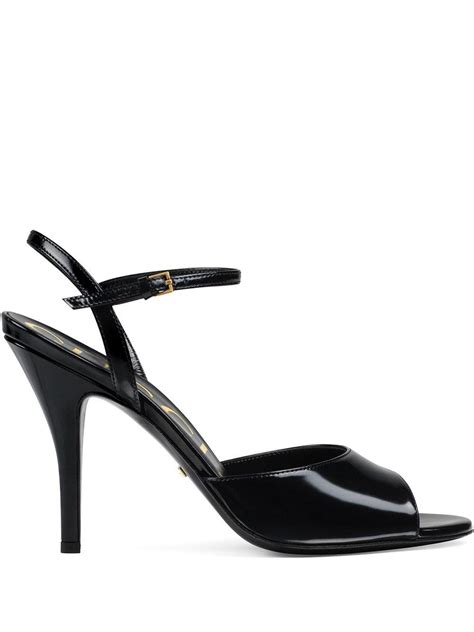 Gucci Leather Peep Toe Sandals In Black Lyst