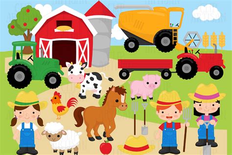 Farm Animals Clipart Farmer 444326 Illustrations Design Bundles