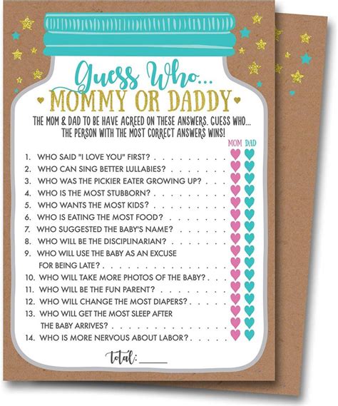20 Questions Baby Shower Game Mom Or Dad Quiz Free Printable For Baby