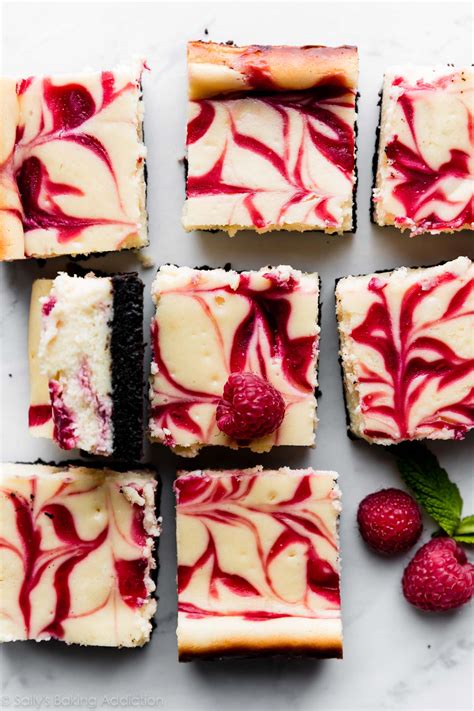 Learn how to make this decadent white chocolate raspberry cheesecake!! White Chocolate Raspberry Cheesecake Bars | Sally's Baking Addiction