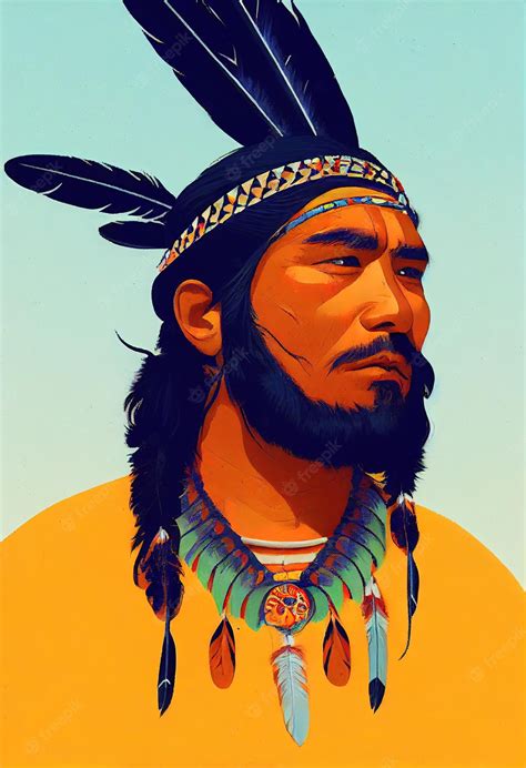 Premium Photo Cherokee Indian With Feathers On His Head Illustration