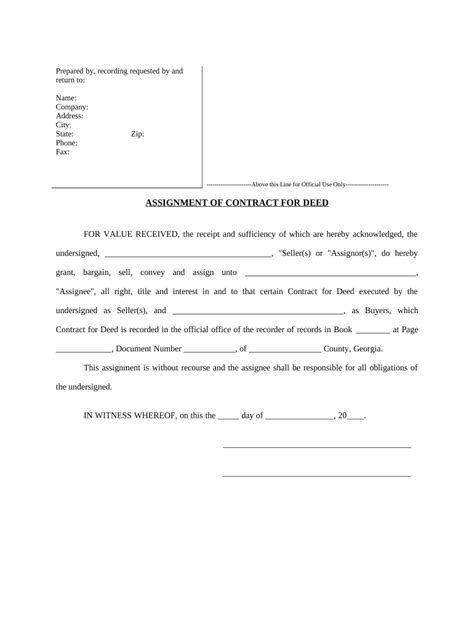 Assignment Of Contract For Deed By Seller Georgia Form Fill Out And