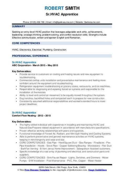 Hvac Apprentice Resume Samples Qwikresume