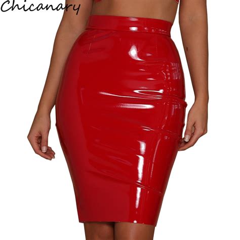 Chicanary Pu Leather High Waist Sexy Skirts Womens Autumn Winter Fashion Knee Length Pencil