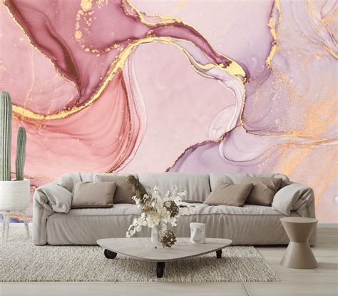 Pink Marble Wallpaper Rose Gold Purple Pastel Peel And Stick Etsy