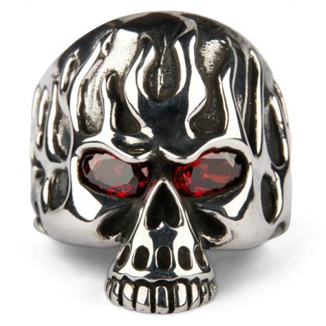 Heavy Flaming Ruby Eye Skull Ring From Pure 925 Sterling Silver Evilrings