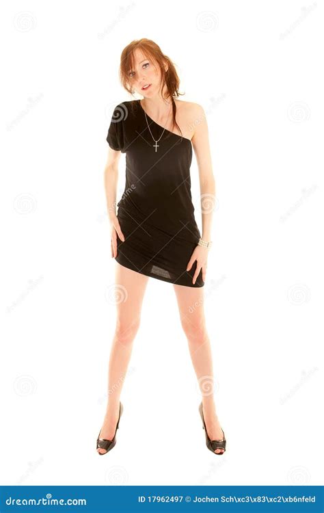 Full Length Portrait Of Woman In Black Dress Stock Image Image Of