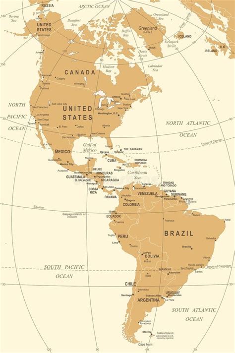 North And South America Map Vintage Vector Illustration Stock