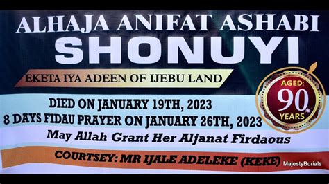 Alhaja Shonuyi 8th Days Fidau Prayer Youtube