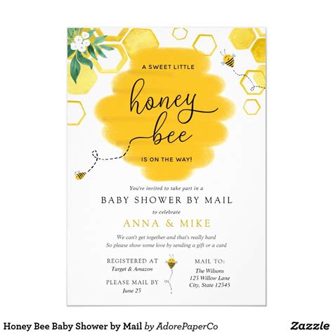 Honey Bee Baby Shower By Mail Invitation In 2020 Bee