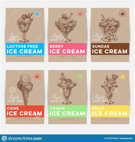 Template Element For Ice Cream Packaging Design Set Retro Hand Drawn