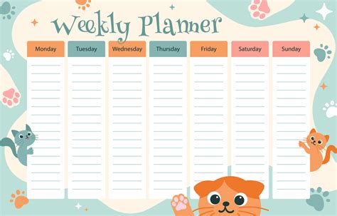 Cute Blue And Orange Kitty Cat Weekly Planner Template 17526046 Vector