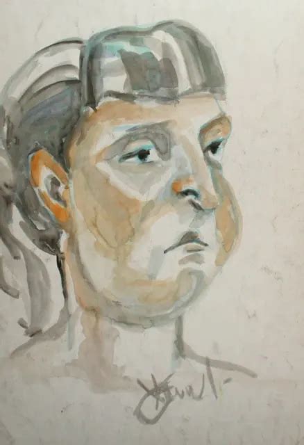 VINTAGE IMPRESSIONIST WATERCOLOR Painting Woman Portrait Signed 117 60