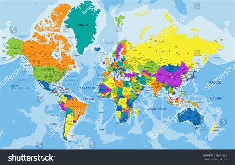 Colorful World Political Map Clearly Labeled Stockvektor Royaltyfri