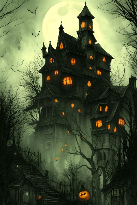 8k Realistic Halloween Background With Haunted House · Creative Fabrica