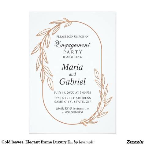 Gold Leaves Elegant Frame Luxury Engagement Party Invitation Zazzle