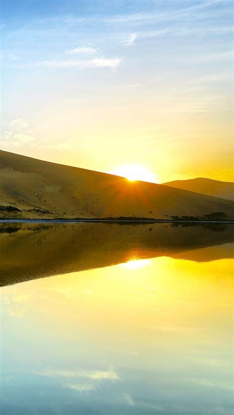 Desert Reflection On River During Sunrise Under Blue Sky 4k Hd Nature