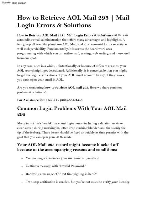 How To Retrieve Aol Mail 295 Aol Mail Login Errors Solutionspdf