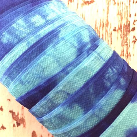 58 Hand Dyed Tie Dye Fold Over Elastic Turquoise Sky