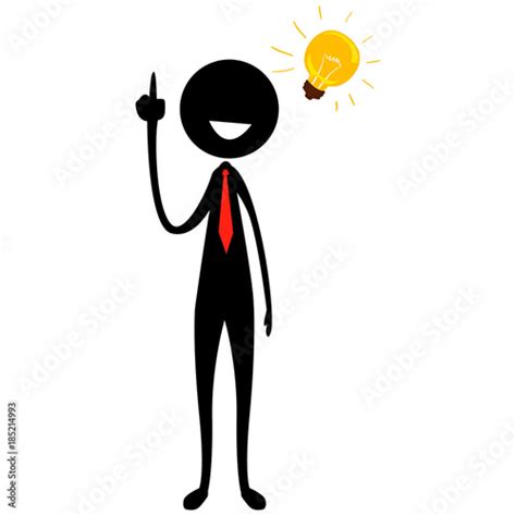 Vector Illustration Of Stick Figure Silhouette Businessman With Light