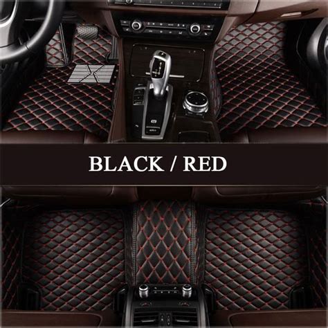 Luxury Diamond Stitched Floor Mats Black With Red Stitching Full Set