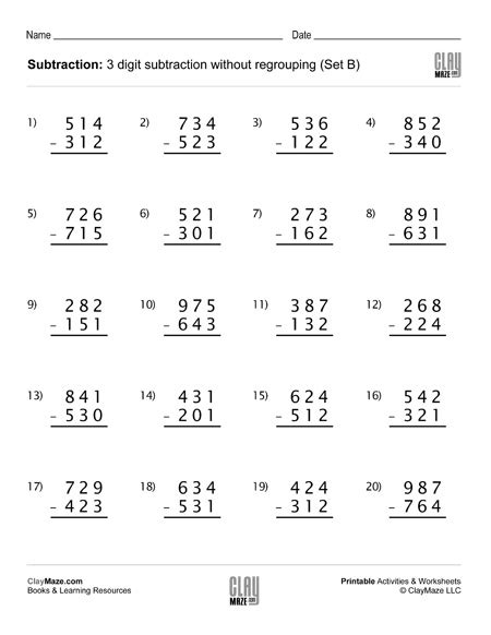 After students understand how to do 2 digit addition without needing to regroup, they can begin to practice 2 digit addition with review and practice addition and subtraction with this free printable worksheets for kids. Subtraction Worksheet - 3 Digit Subtraction Without ...