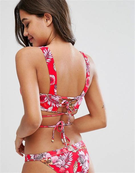 ASOS Vibrant Floral Palm Print Tie Crop Bikini Top Multi With Images