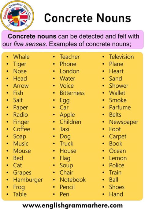 10 Examples Of Concrete Nouns English Grammar Here