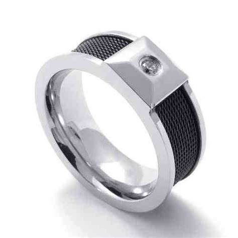 punk jewelry 316l stainless steel rings sliver circle with black chains clear zircon couple ri