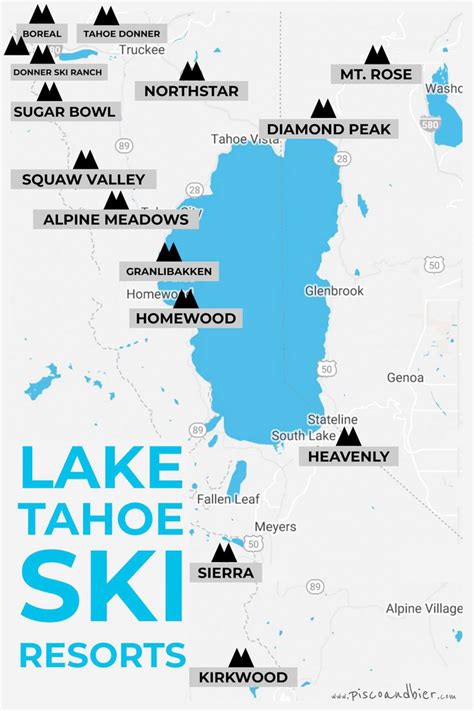 Skiing In Lake Tahoe Overview Map Of Lake Tahoe Ski Resorts Tahoe Ski Resorts Lake Tahoe