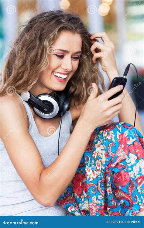 Woman With Mobile Phone And Headphones Stock Image Image Of Person