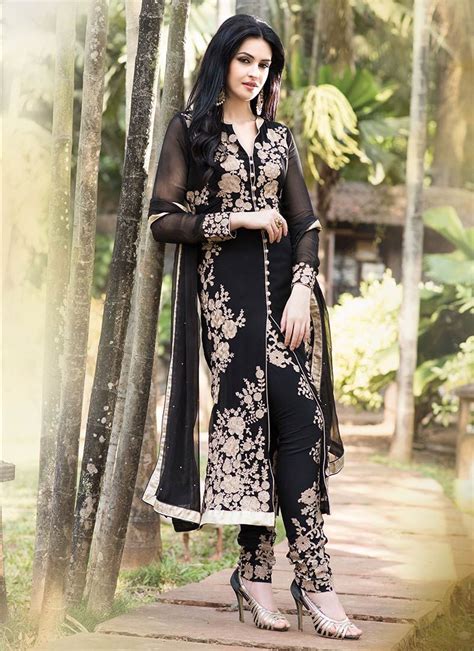 Buy Black Georgette Straight Suit Salwar Kameez Online Shopping
