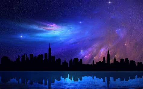 Wallpaper Cityscape Night Reflection Sky Moonlight Horizon