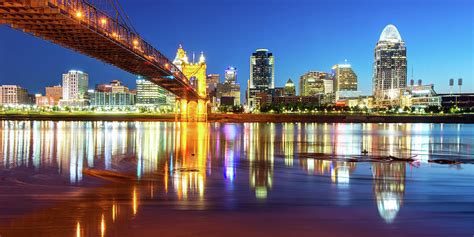 Panoramic View Of Cincinnati Ohio Colorful City Skyline Photograph By
