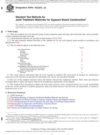 Astm C474 15 Red Standard Test Methods For Joint Treatment Materials