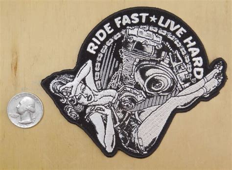 Biker Babe Ride Fast Live Hard Iron On Sew On Embroidered Patch 4 18