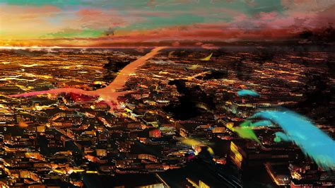 Wallpaper Sunlight Birds Fantasy Art Sunset City Cityscape