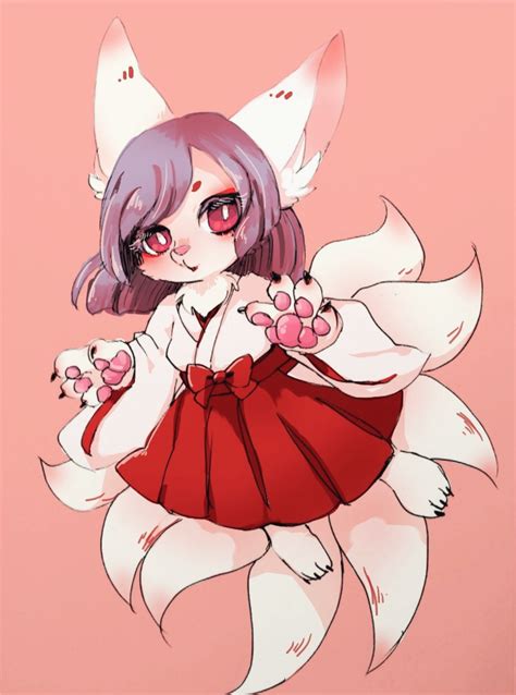 Safebooru 1girl Artist Request Female Fox Full Body Furry Japanese Clothes Long Hair Miko
